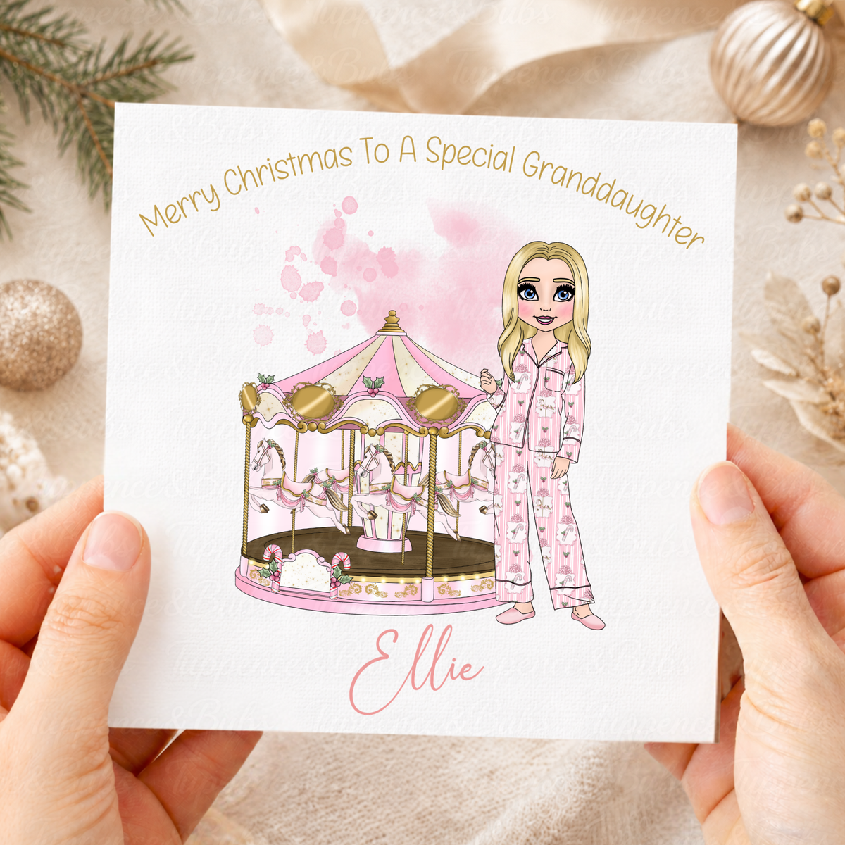 Personalised Pink Carousel Christmas Card