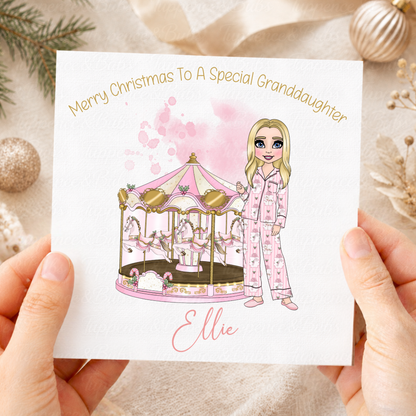Personalised Pink Carousel Christmas Card