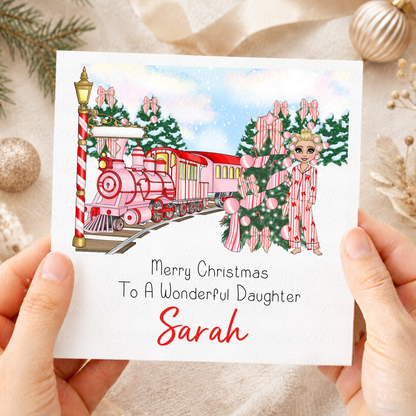 Personalised Pink Christmas Train Card