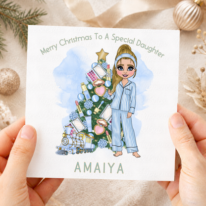 Personalised Blue Beauty Girl Christmas Card