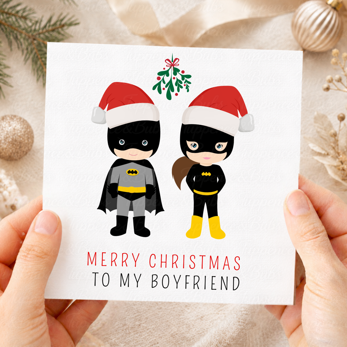 Superhero Couple Christmas Card – Cute Festive Mistletoe Designs