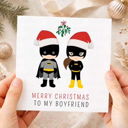 Superhero Couple Christmas Card – Cute Festive Mistletoe Designs