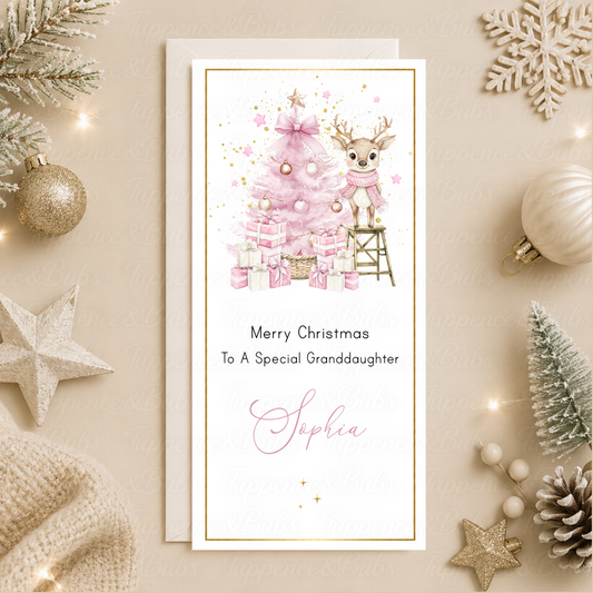 Personalised Reindeer Christmas Money Card – Pink or Blue