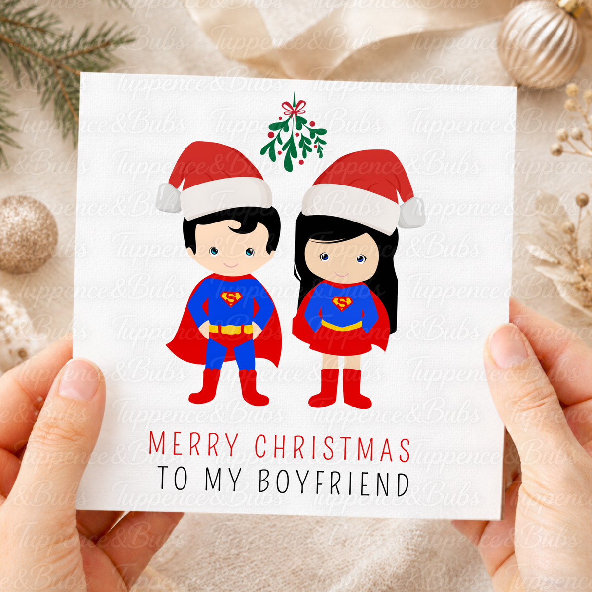 Superhero Couple Christmas Card – Cute Festive Mistletoe Designs