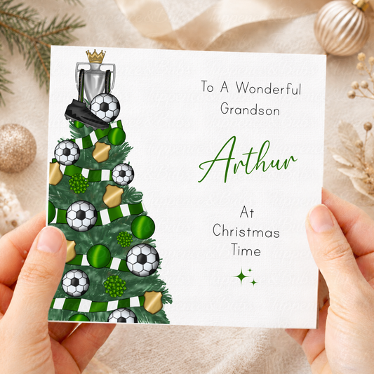 Personalised Christmas Card – Football Tree, Trophy & Boots