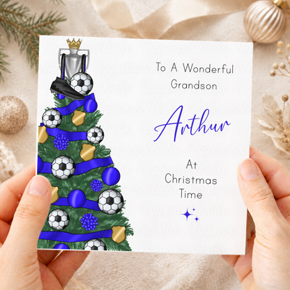 Personalised Christmas Card – Football Tree, Trophy & Boots