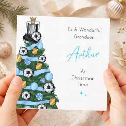 Personalised Christmas Card – Football Tree, Trophy & Boots