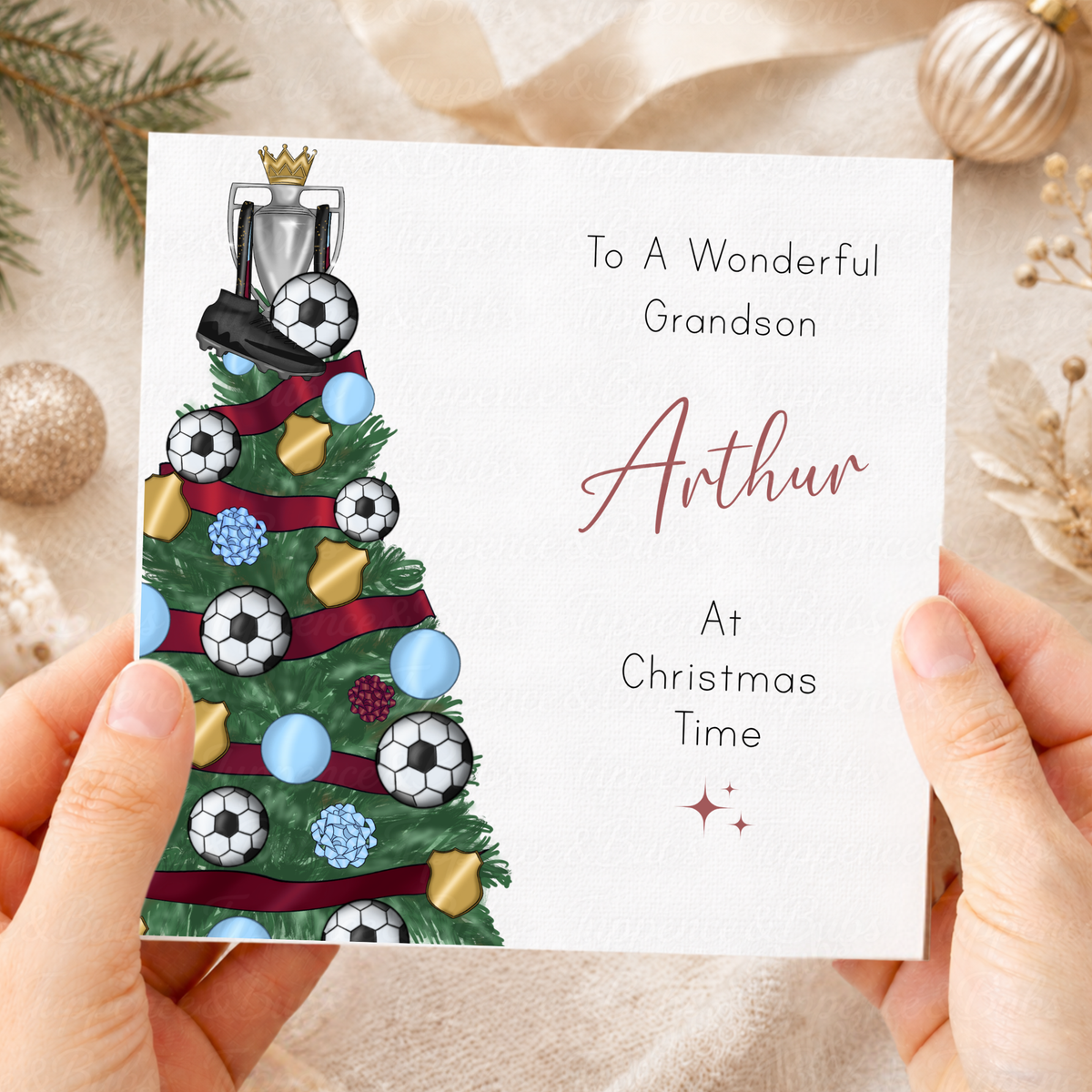 Personalised Christmas Card – Football Tree, Trophy & Boots