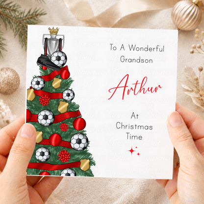 Personalised Christmas Card – Football Tree, Trophy & Boots