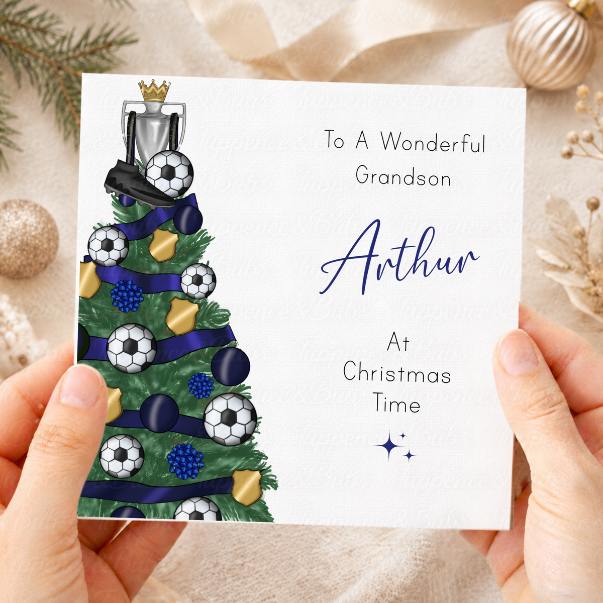 Personalised Christmas Card – Football Tree, Trophy & Boots