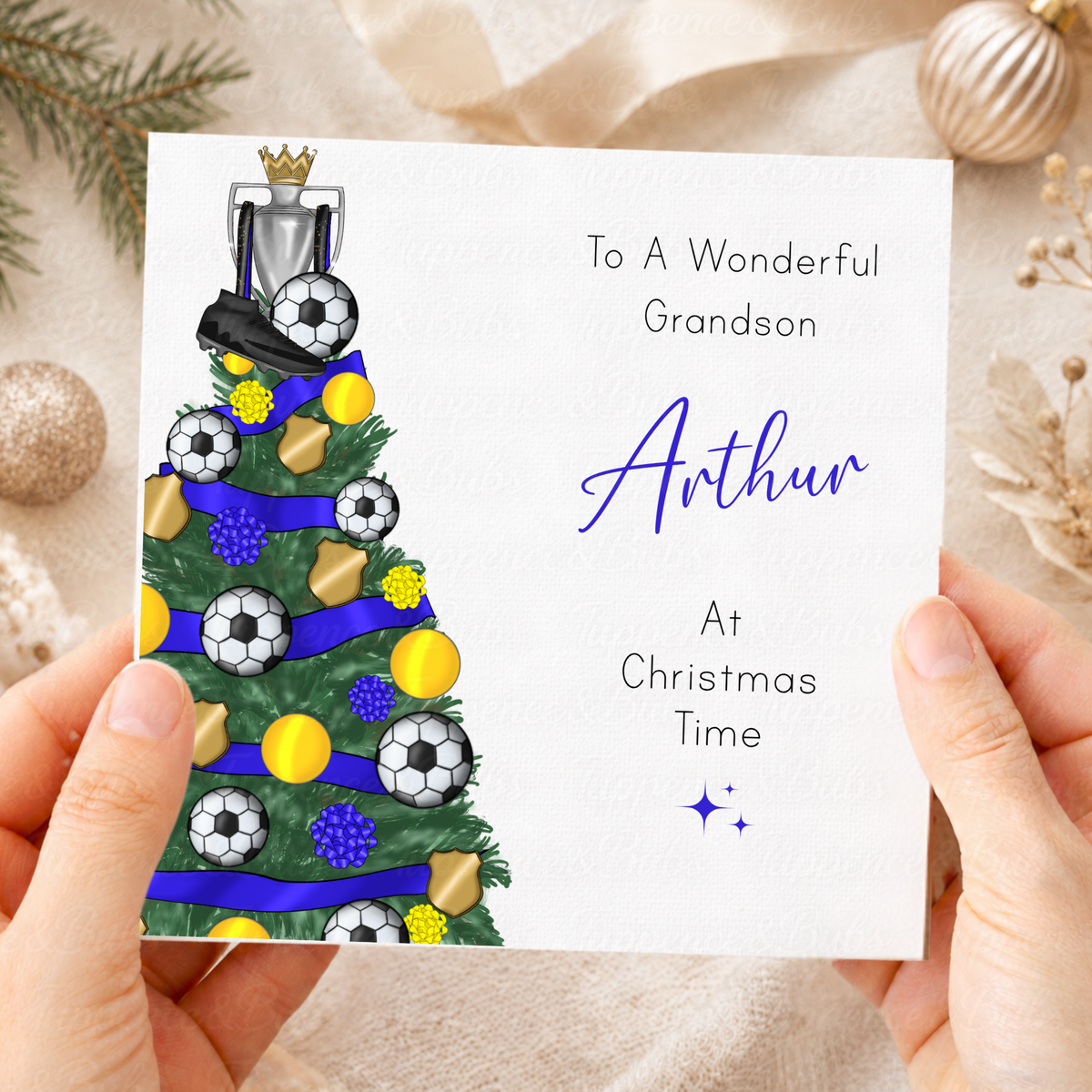 Personalised Christmas Card – Football Tree, Trophy & Boots