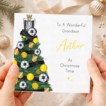 Personalised Christmas Card – Football Tree, Trophy & Boots