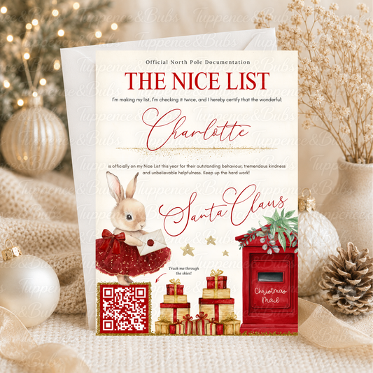 Personalised Santa Nice List Certificate – Bunny or Bear
