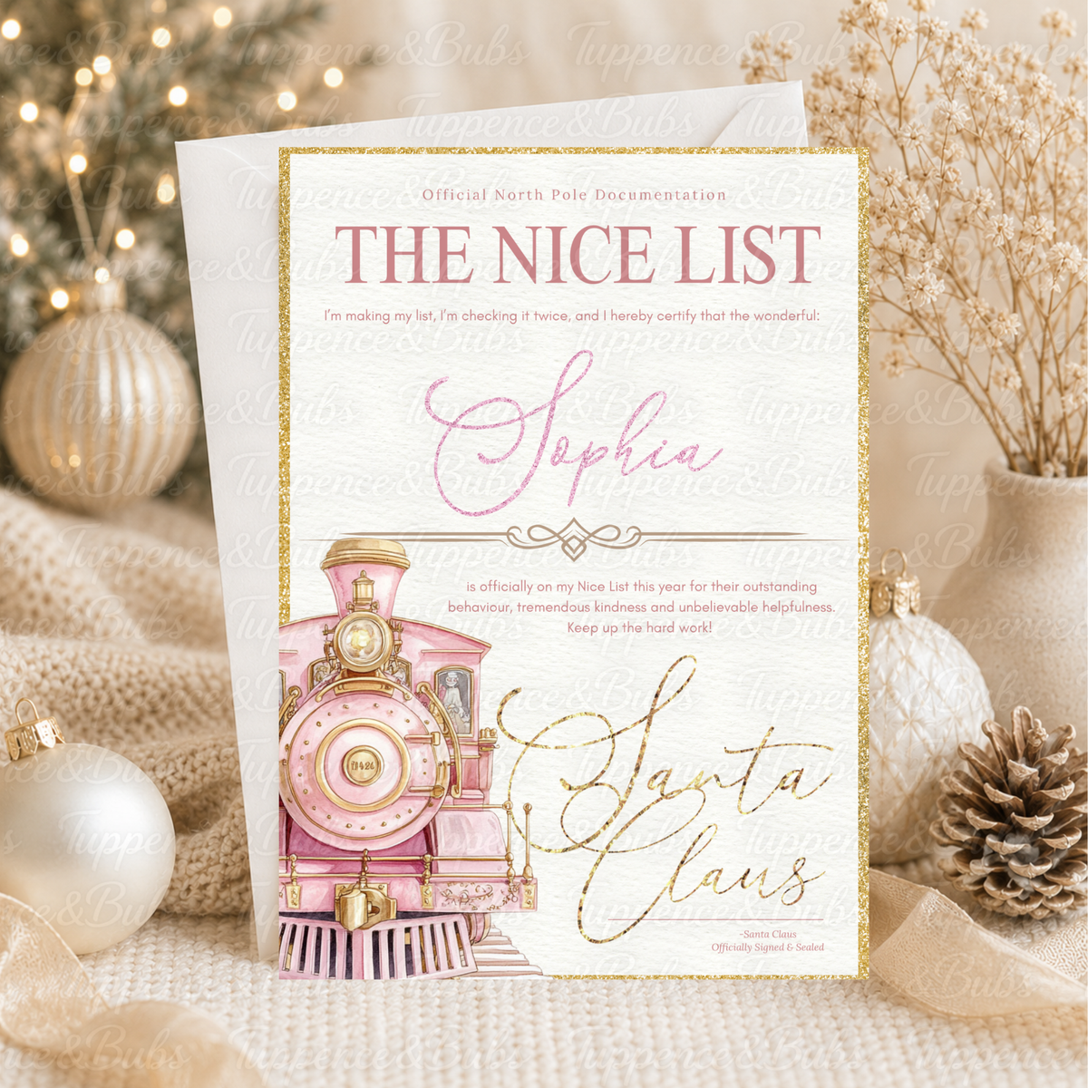 Personalised Christmas Train Nice List Certificate