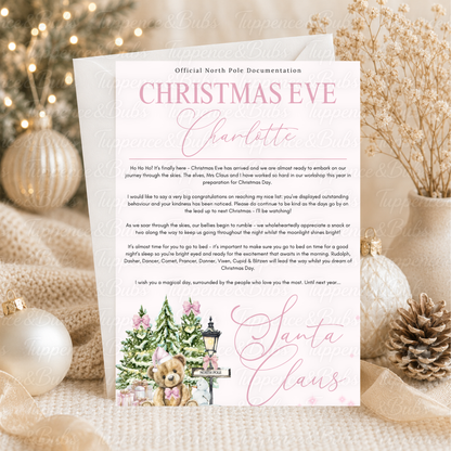 Personalised Pink Teddy Bear Christmas Certificate