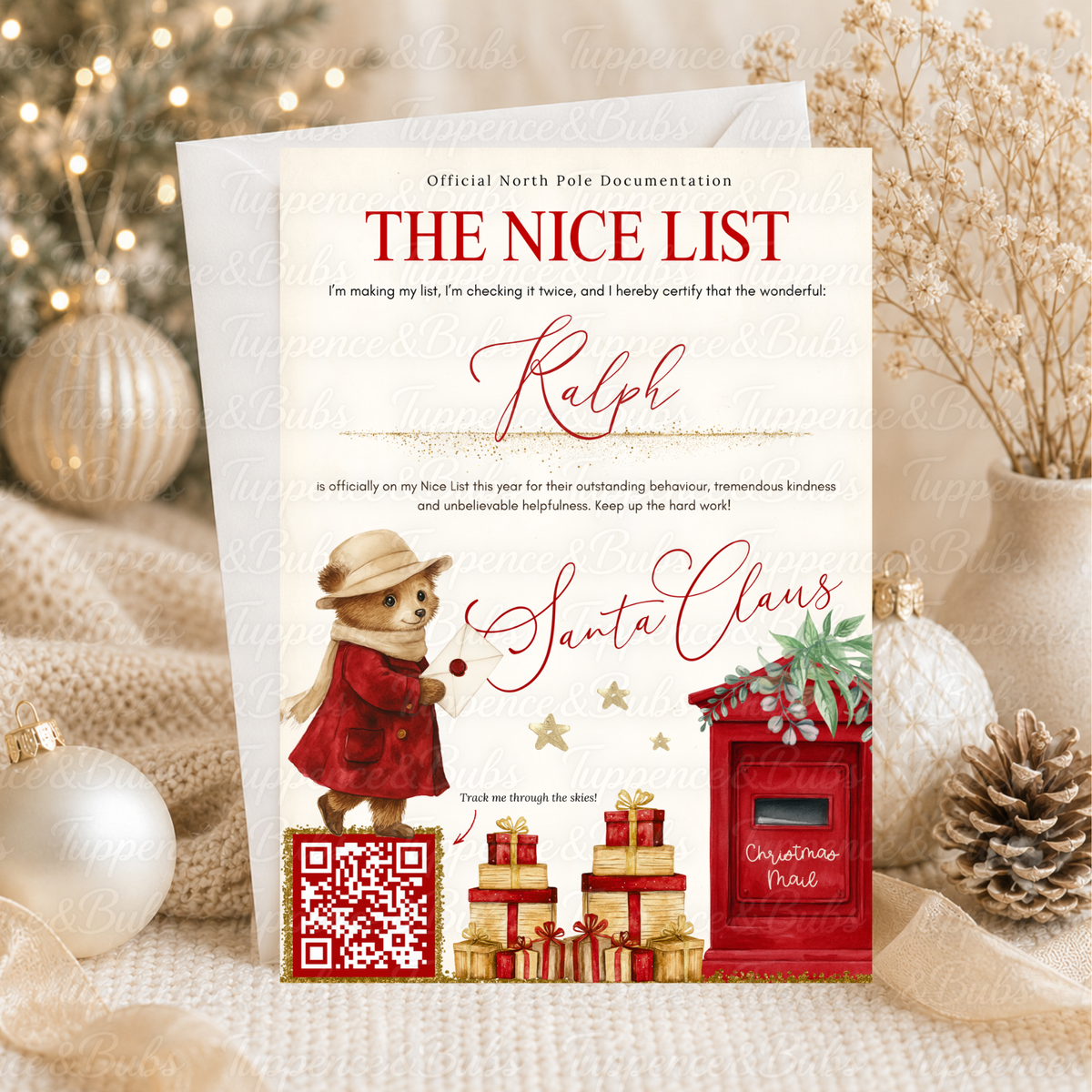 Personalised Santa Nice List Certificate – Bunny or Bear