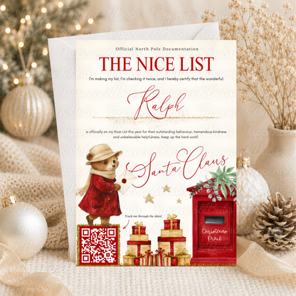 Personalised Santa Nice List Certificate – Bunny or Bear