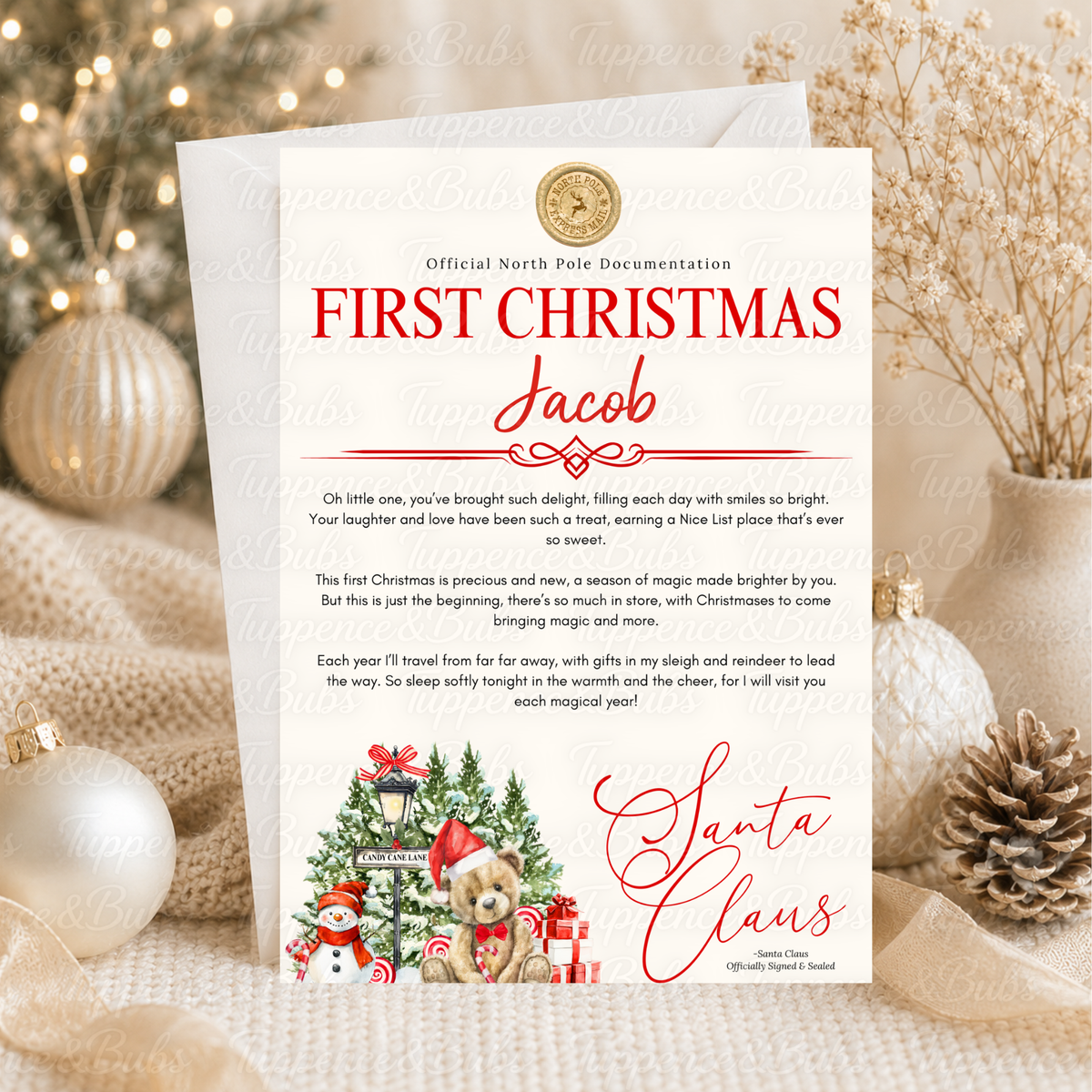 Personalised Red Teddy Bear Christmas Certificate