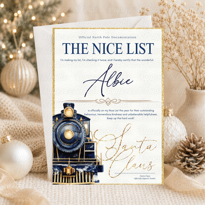 Personalised Christmas Train Nice List Certificate