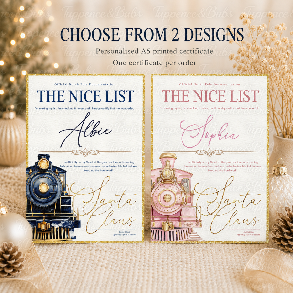 Personalised Christmas Train Nice List Certificate