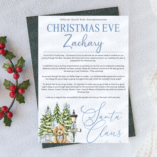 Personalised Christmas Eve Certificate - Light Blue