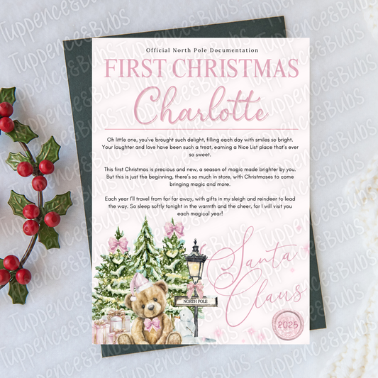 Pink Themed First Christmas Letter - Personalised