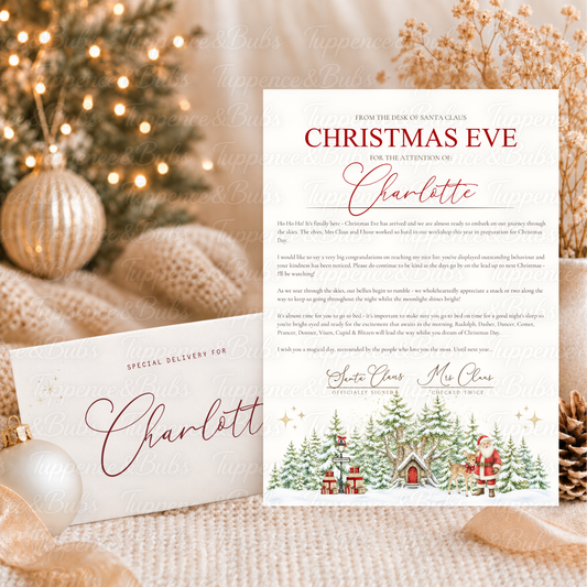 Personalised Christmas Eve Letter From Santa & Envelope – Snowy Woodland