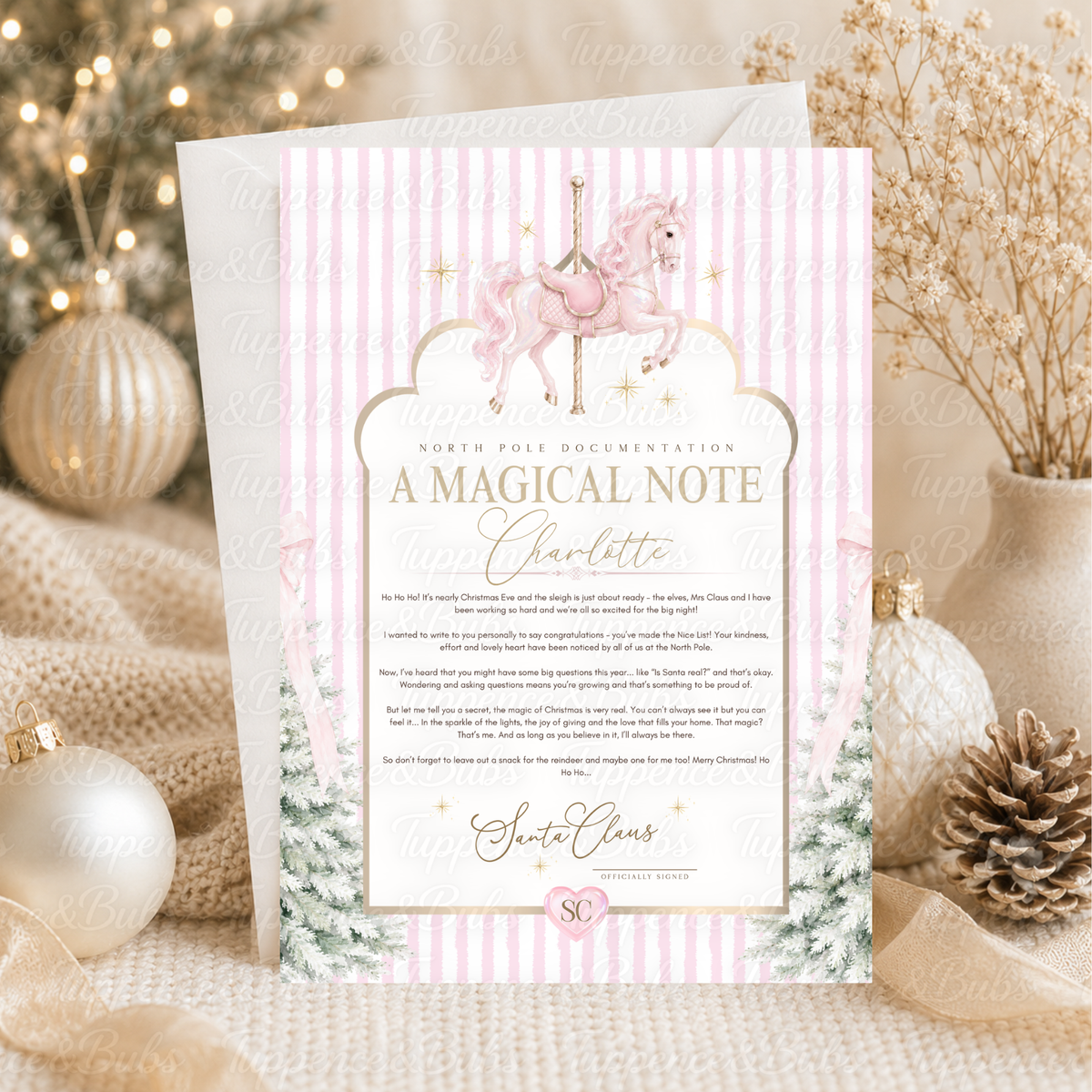 Personalised Pink Carousel Santa Letter – 3 Designs