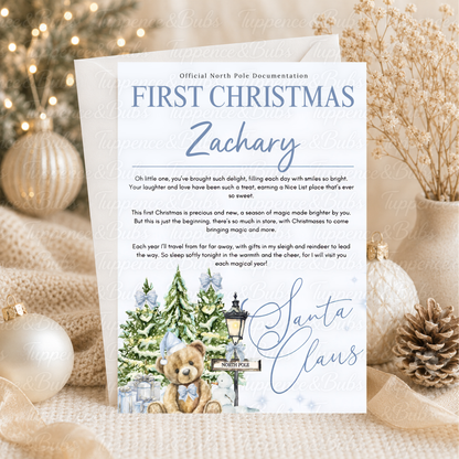 Personalised Blue Teddy Bear Nice List Certificate
