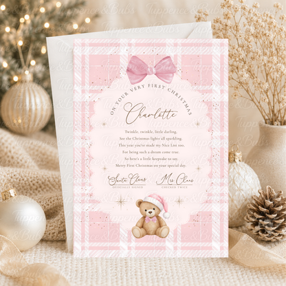 Personalised First Christmas Santa Certificate – Pink or Blue