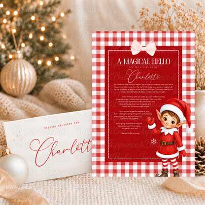Personalised Elf Hello or Goodbye Letter & Envelope