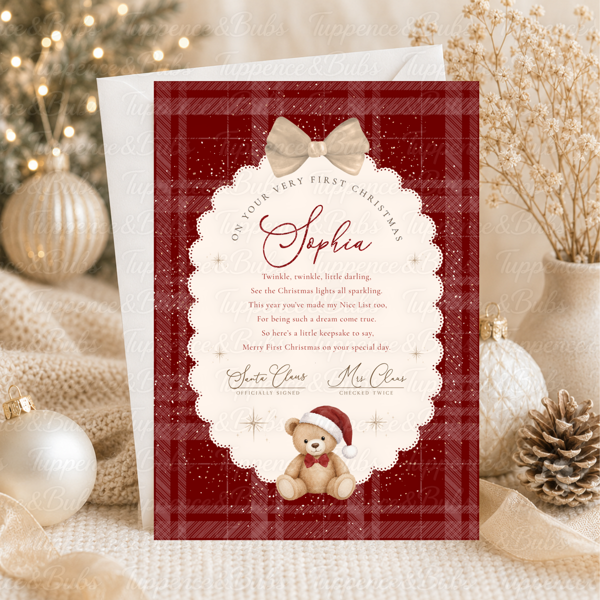 Personalised Red Tartan First Christmas Certificate