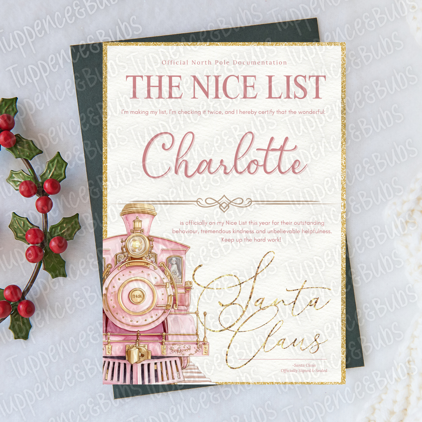 Pink Express Train Nice List Certificate