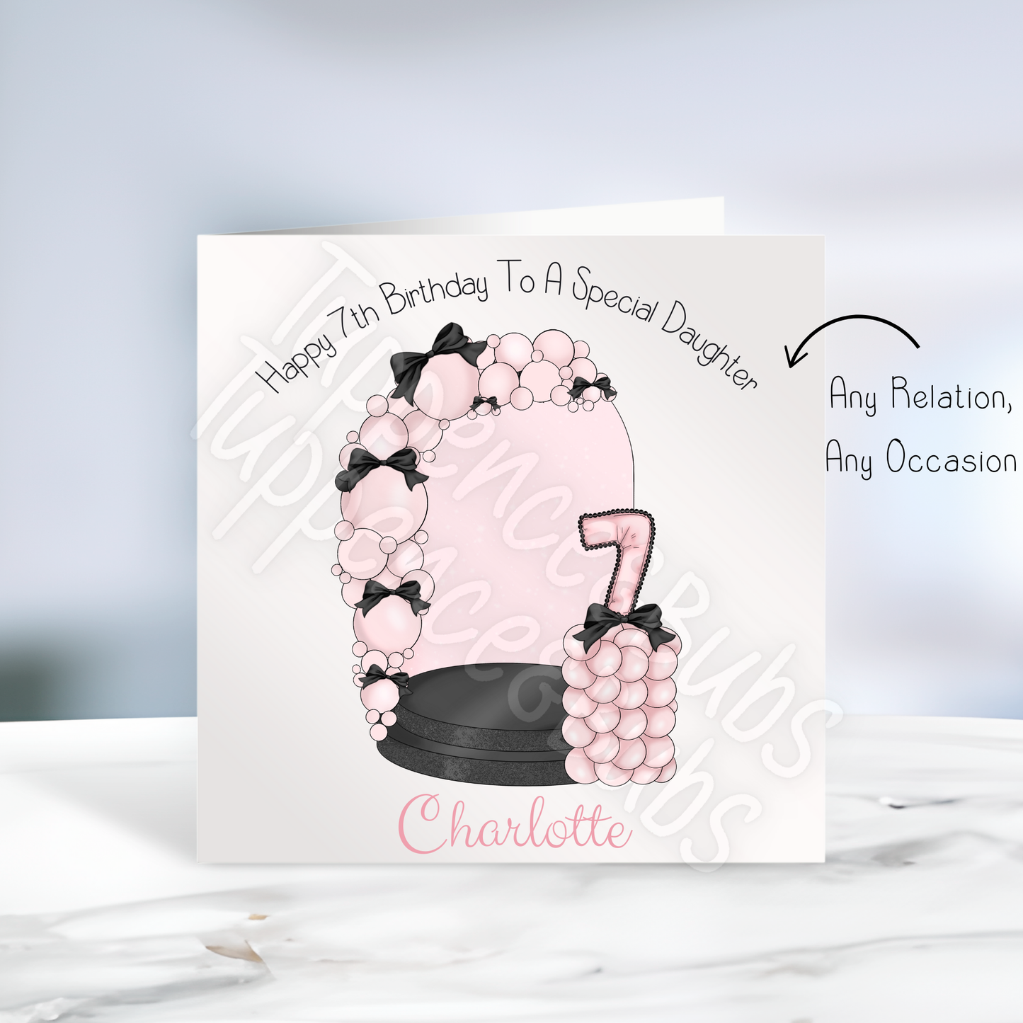 Pink & Black Bow Inspired Birthday Card