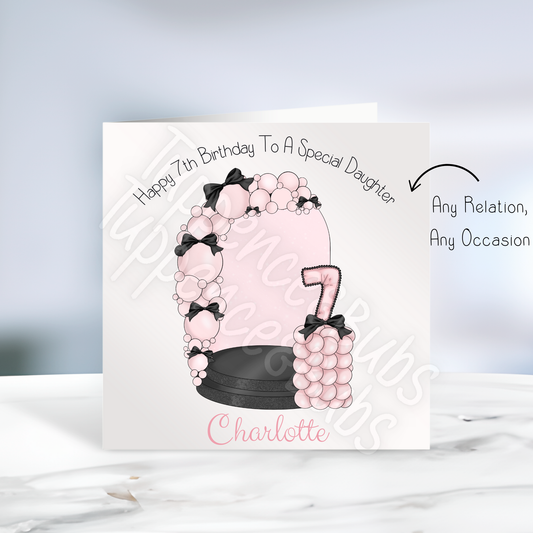 Pink & Black Bow Inspired Birthday Card
