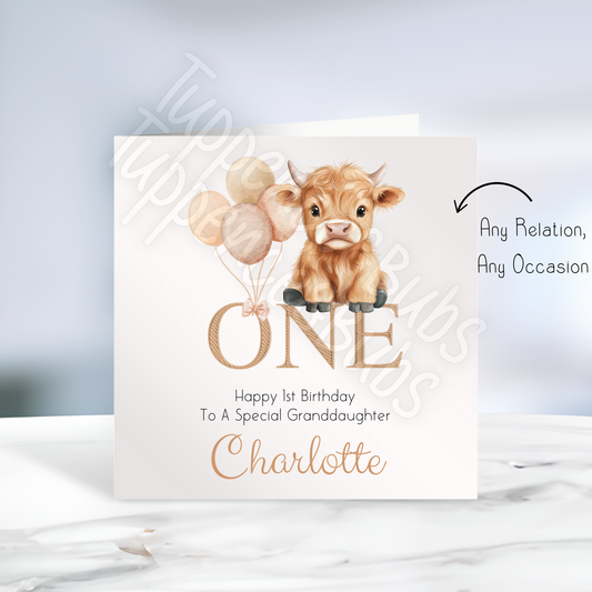 Highland Cow Themed Birthday Card