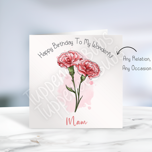 Carnation Themed Birthday Card