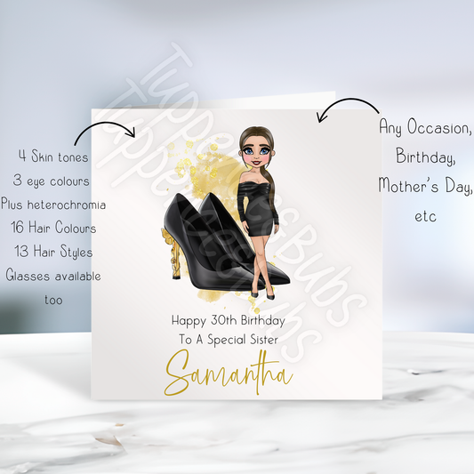 Black & Gold Stilettoes Inspired Birthday Card
