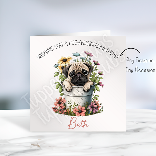 Pug Themed Birthday Card