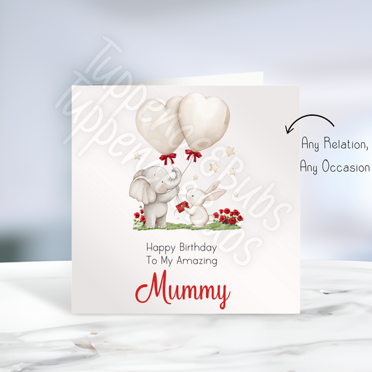 Elephant & Bunny Themed Birthday Card - Any Relation