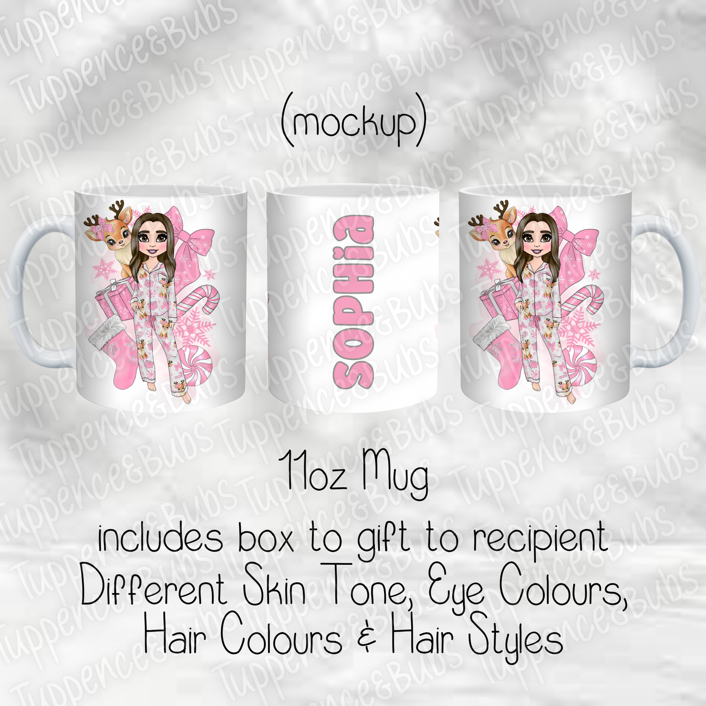 Pink Reindeer Christmas PJ Themed Mug