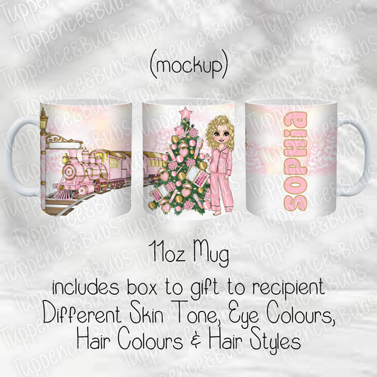 Pink Express Train Christmas Mug