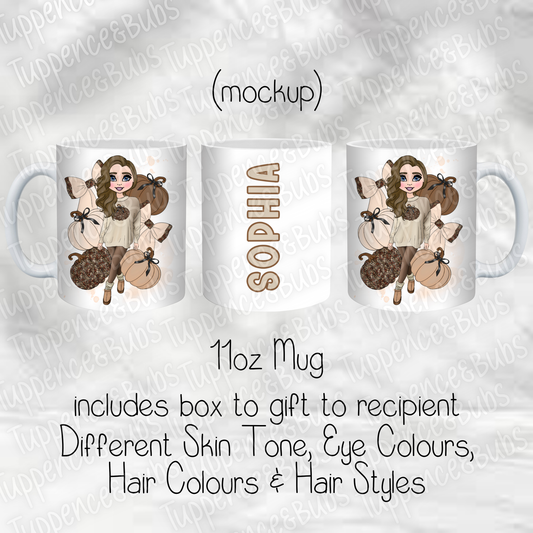 Beige & Brown Bow Pumpkin Themed Mug