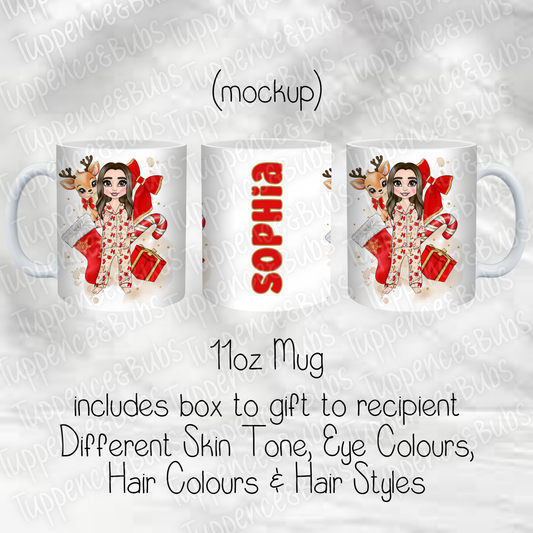 Toddler Girl Red Reindeer Themed Mug