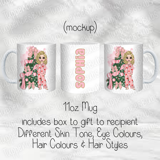 Red Bow Pink Stripe Christmas Mug - 2 Designs