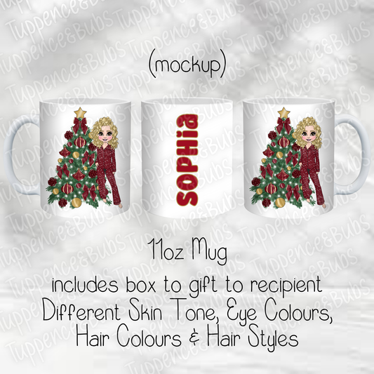 Burgundy Star PJ Themed Christmas Mug
