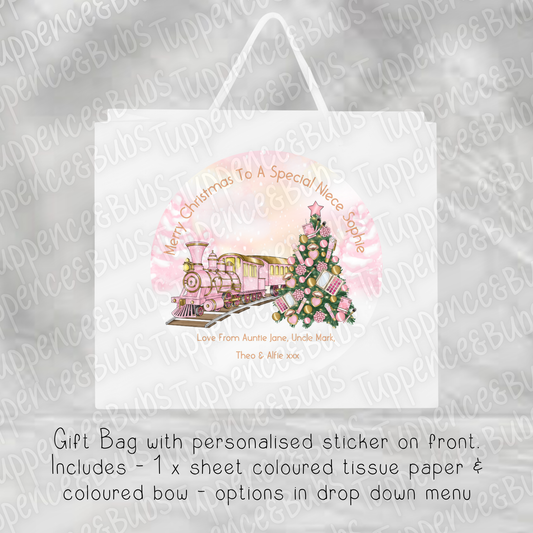 Pink Train Themed Christmas Gift Bag