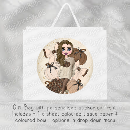 Beige Brown Bows Pumpkin Themed Gift Bag - 2 sizes