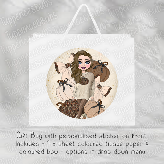 Beige Brown Bows Pumpkin Themed Gift Bag - 2 sizes