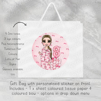 Pink Bow Pj Themed Gift Bag - 2 sizes